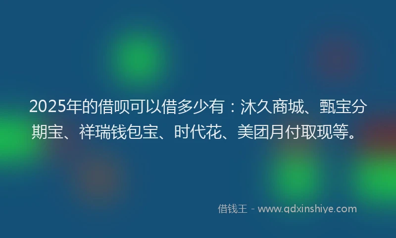 2025年的借呗可以借多少有：沐久商城、甄宝分期宝、祥瑞钱包宝、时代花、美团月付取现等。