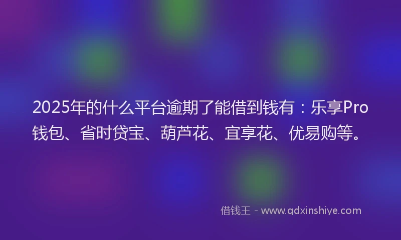 2025年的什么平台逾期了能借到钱有：乐享Pro钱包、省时贷宝、葫芦花、宜享花、优易购等。