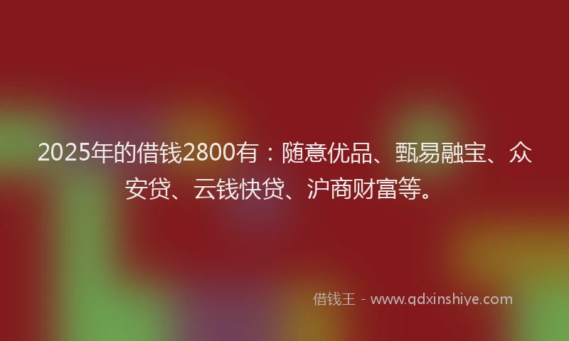 2025年的借钱2800有：随意优品、甄易融宝、众安贷、云钱快贷、沪商财富等。