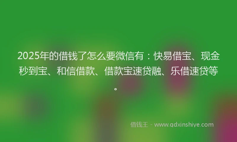2025年的借钱了怎么要微信有：快易借宝、现金秒到宝、和信借款、借款宝速贷融、乐借速贷等。