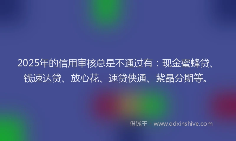 2025年的信用审核总是不通过有：现金蜜蜂贷、钱速达贷、放心花、速贷侠通、紫晶分期等。