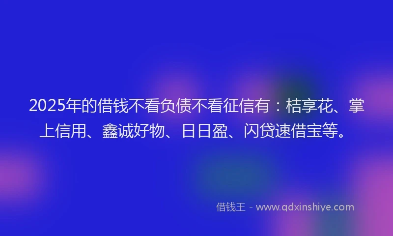 2025年的借钱不看负债不看征信有：桔享花、掌上信用、鑫诚好物、日日盈、闪贷速借宝等。