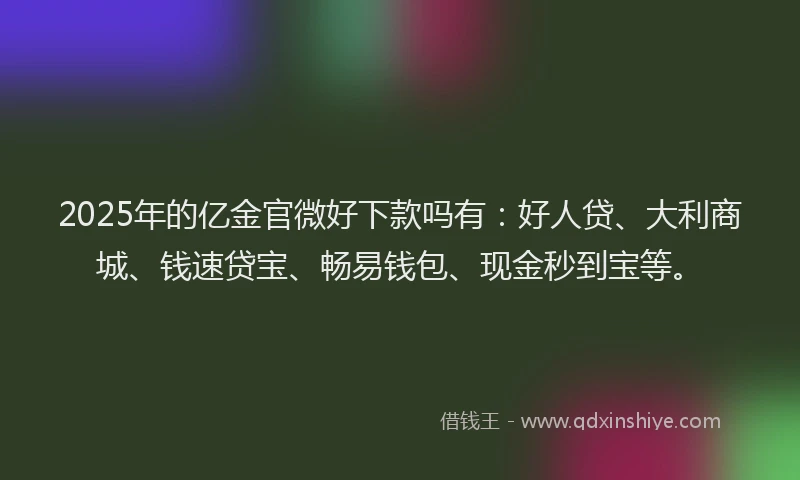 2025年的亿金官微好下款吗有：好人贷、大利商城、钱速贷宝、畅易钱包、现金秒到宝等。