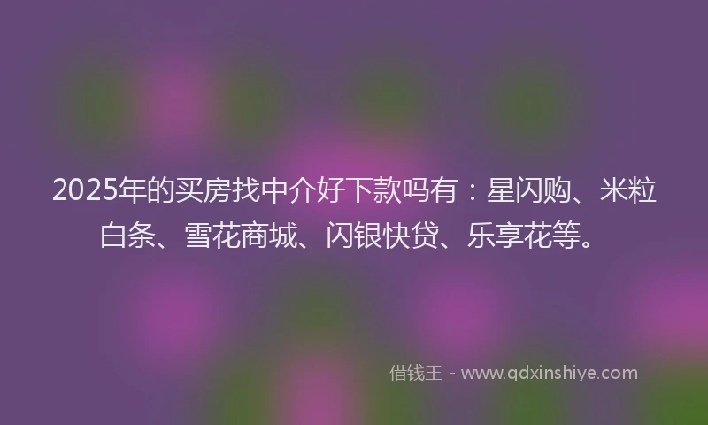 2025年的买房找中介好下款吗有：星闪购、米粒白条、雪花商城、闪银快贷、乐享花等。
