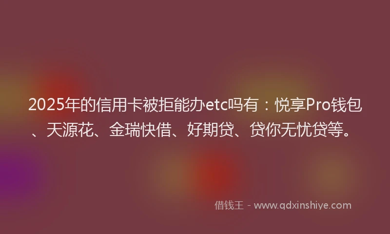 2025年的信用卡被拒能办etc吗有：悦享Pro钱包、天源花、金瑞快借、好期贷、贷你无忧贷等。