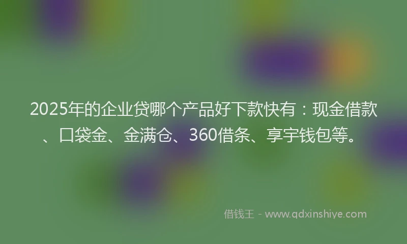 2025年的企业贷哪个产品好下款快有：现金借款、口袋金、金满仓、360借条、享宇钱包等。