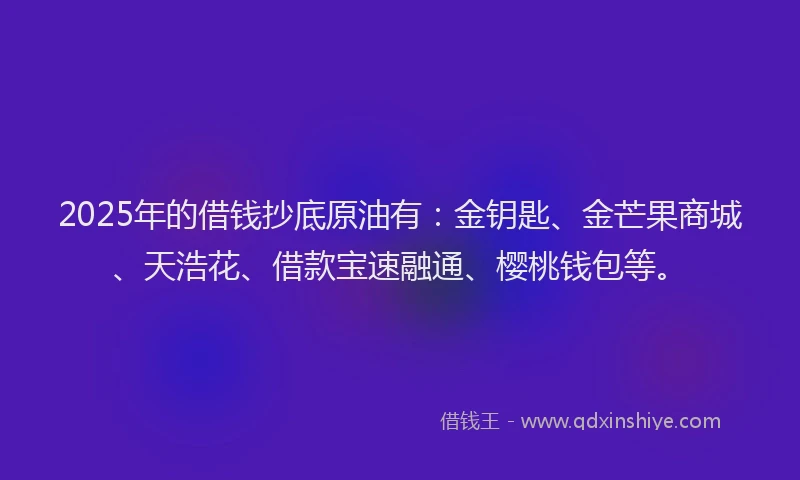 2025年的借钱抄底原油有：金钥匙、金芒果商城、天浩花、借款宝速融通、樱桃钱包等。