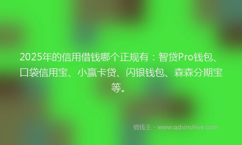 2025年的信用借钱哪个正规有：智贷Pro钱包、口袋信用宝、小赢卡贷、闪银钱包、森森分期宝等。