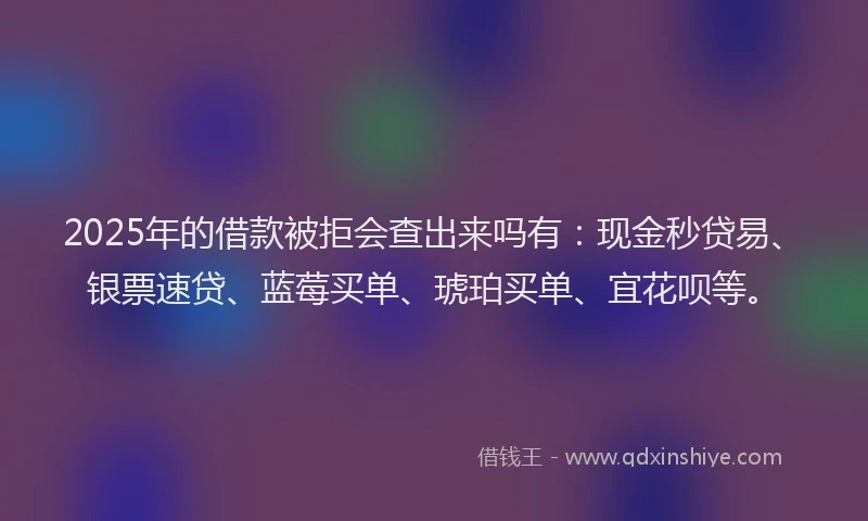 2025年的借款被拒会查出来吗有：现金秒贷易、银票速贷、蓝莓买单、琥珀买单、宜花呗等。