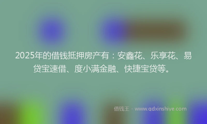 2025年的借钱抵押房产有：安鑫花、乐享花、易贷宝速借、度小满金融、快捷宝贷等。