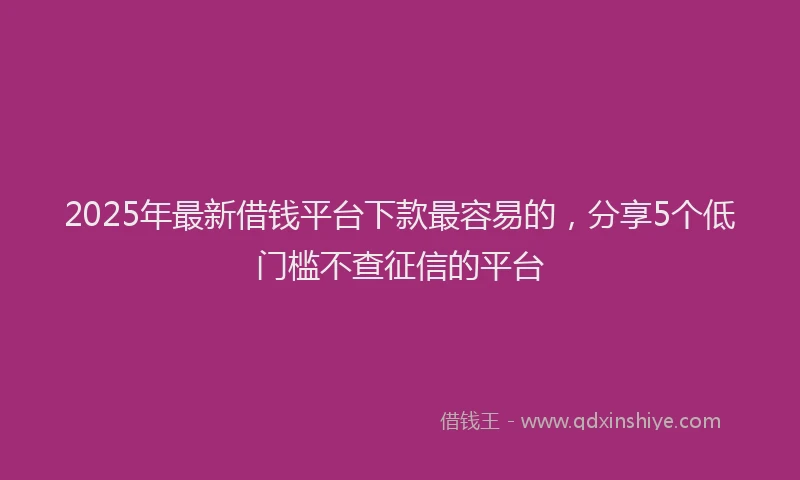 2025年最新借钱平台下款最容易的，分享5个低门槛不查征信的平台