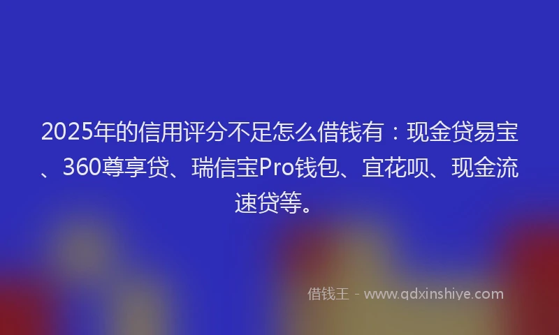 2025年的信用评分不足怎么借钱有：现金贷易宝、360尊享贷、瑞信宝Pro钱包、宜花呗、现金流速贷等。
