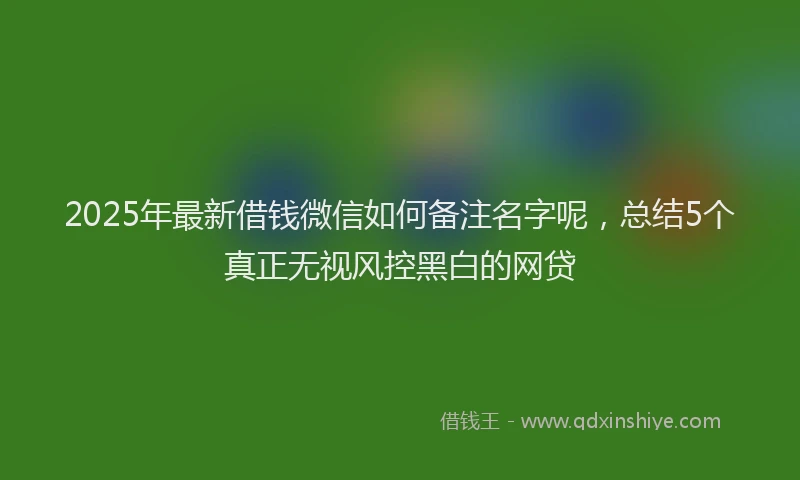 2025年最新借钱微信如何备注名字呢，总结5个真正无视风控黑白的网贷