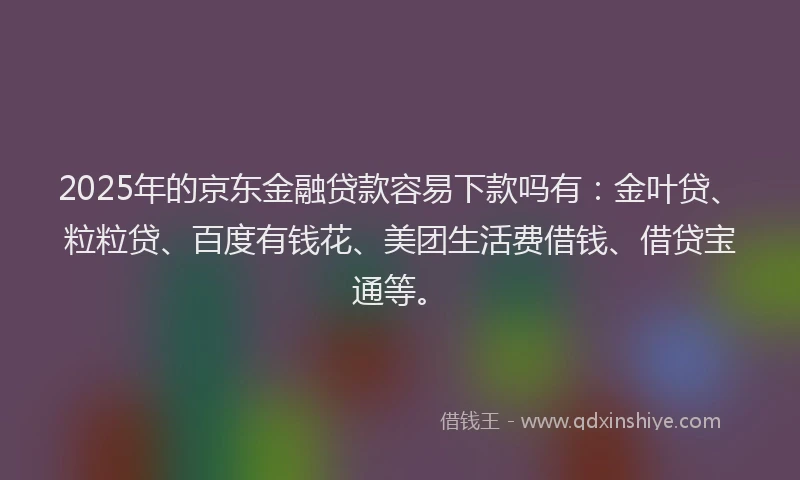 2025年的京东金融贷款容易下款吗有：金叶贷、粒粒贷、百度有钱花、美团生活费借钱、借贷宝通等。