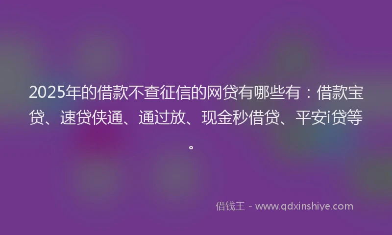 2025年的借款不查征信的网贷有哪些有：借款宝贷、速贷侠通、通过放、现金秒借贷、平安i贷等。