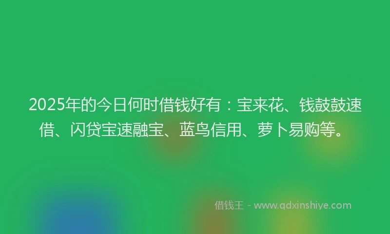 2025年的今日何时借钱好有：宝来花、钱鼓鼓速借、闪贷宝速融宝、蓝鸟信用、萝卜易购等。