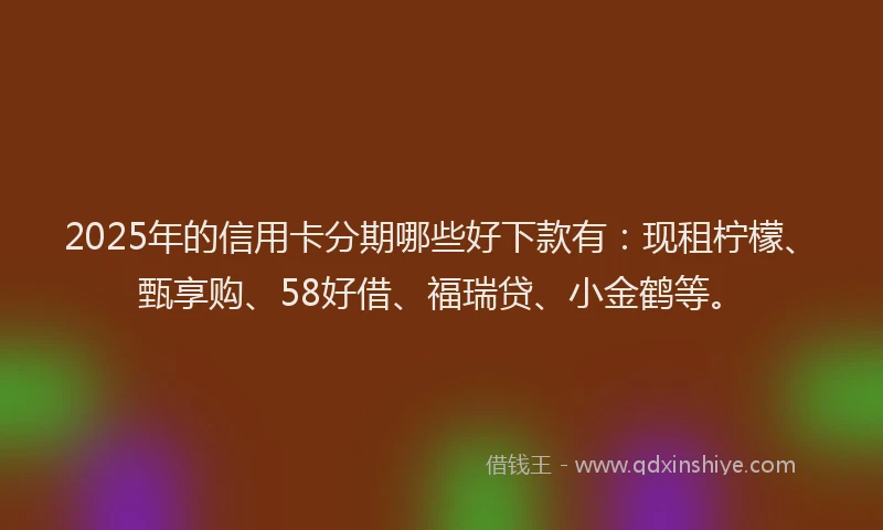 2025年的信用卡分期哪些好下款有：现租柠檬、甄享购、58好借、福瑞贷、小金鹤等。