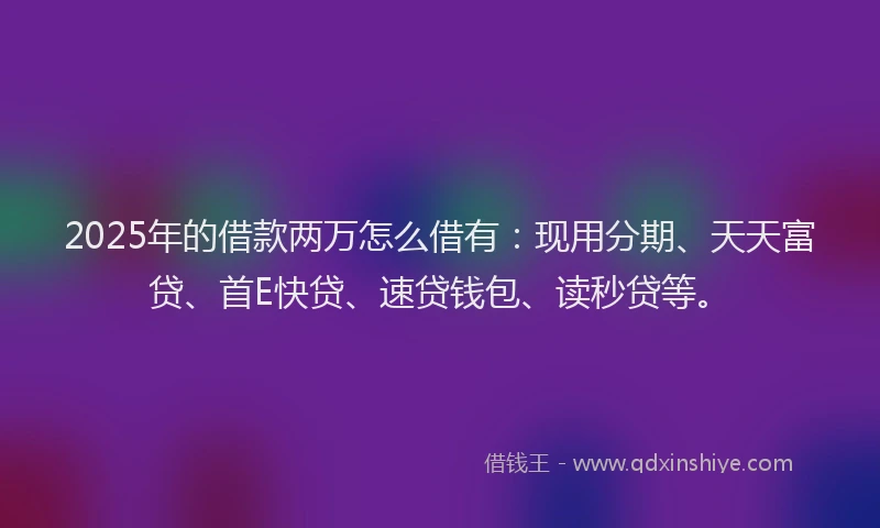 2025年的借款两万怎么借有：现用分期、天天富贷、首E快贷、速贷钱包、读秒贷等。