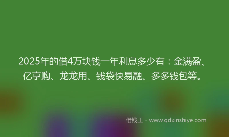 2025年的借4万块钱一年利息多少有：金满盈、亿享购、龙龙用、钱袋快易融、多多钱包等。