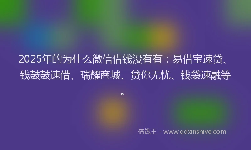 2025年的为什么微信借钱没有有：易借宝速贷、钱鼓鼓速借、瑞耀商城、贷你无忧、钱袋速融等。
