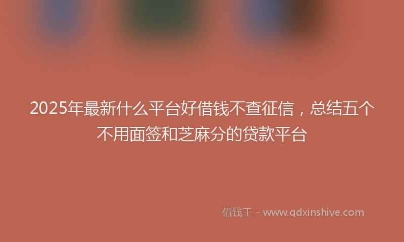 2025年最新什么平台好借钱不查征信，总结五个不用面签和芝麻分的贷款平台
