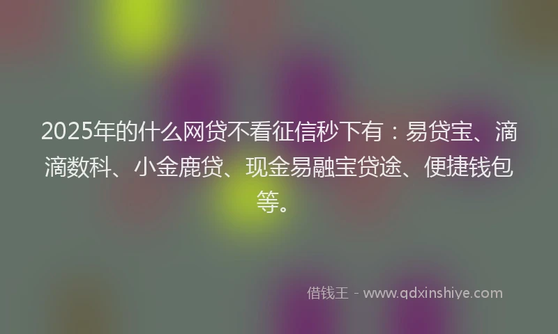 2025年的什么网贷不看征信秒下有：易贷宝、滴滴数科、小金鹿贷、现金易融宝贷途、便捷钱包等。