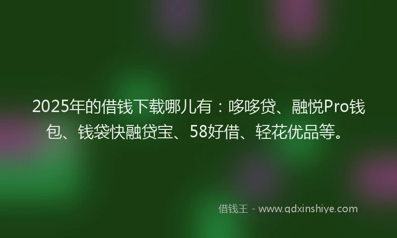2025年的借钱下载哪儿有：哆哆贷、融悦Pro钱包、钱袋快融贷宝、58好借、轻花优品等。