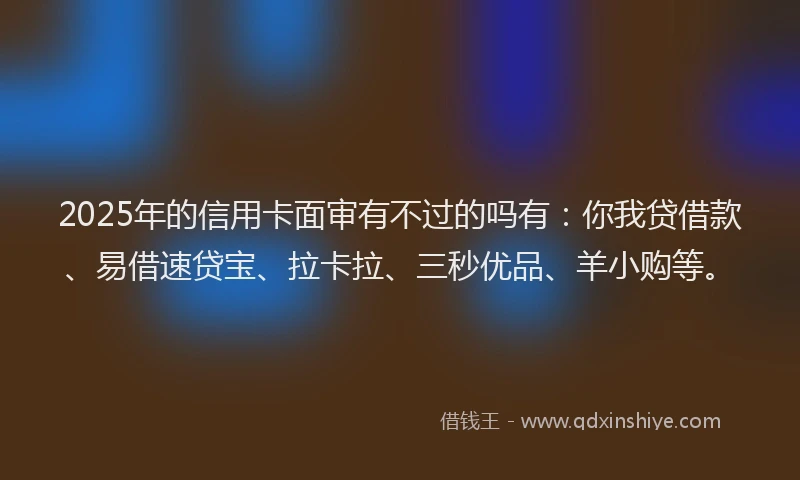 2025年的信用卡面审有不过的吗有：你我贷借款、易借速贷宝、拉卡拉、三秒优品、羊小购等。