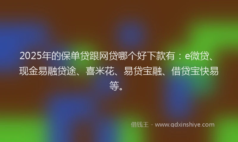 2025年的保单贷跟网贷哪个好下款有：e微贷、现金易融贷途、喜米花、易贷宝融、借贷宝快易等。