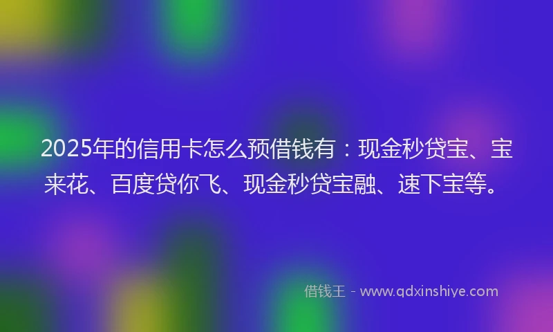 2025年的信用卡怎么预借钱有：现金秒贷宝、宝来花、百度贷你飞、现金秒贷宝融、速下宝等。
