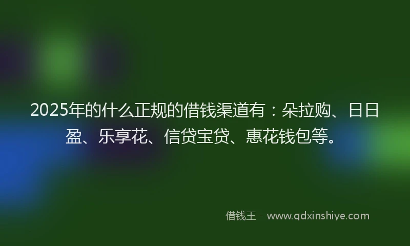 2025年的什么正规的借钱渠道有：朵拉购、日日盈、乐享花、信贷宝贷、惠花钱包等。
