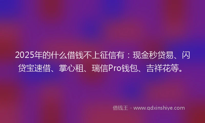 2025年的什么借钱不上征信有：现金秒贷易、闪贷宝速借、掌心租、瑞信Pro钱包、吉祥花等。