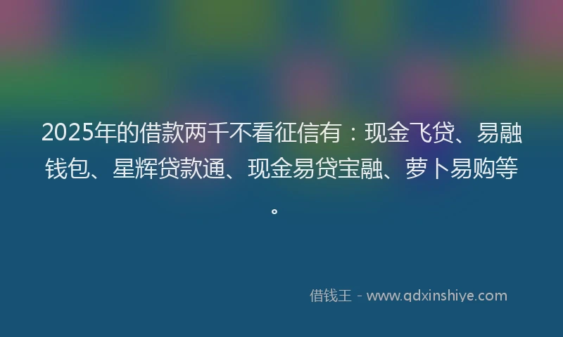 2025年的借款两千不看征信有：现金飞贷、易融钱包、星辉贷款通、现金易贷宝融、萝卜易购等。