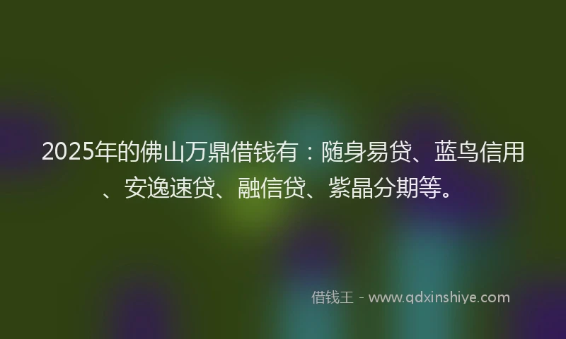 2025年的佛山万鼎借钱有：随身易贷、蓝鸟信用、安逸速贷、融信贷、紫晶分期等。