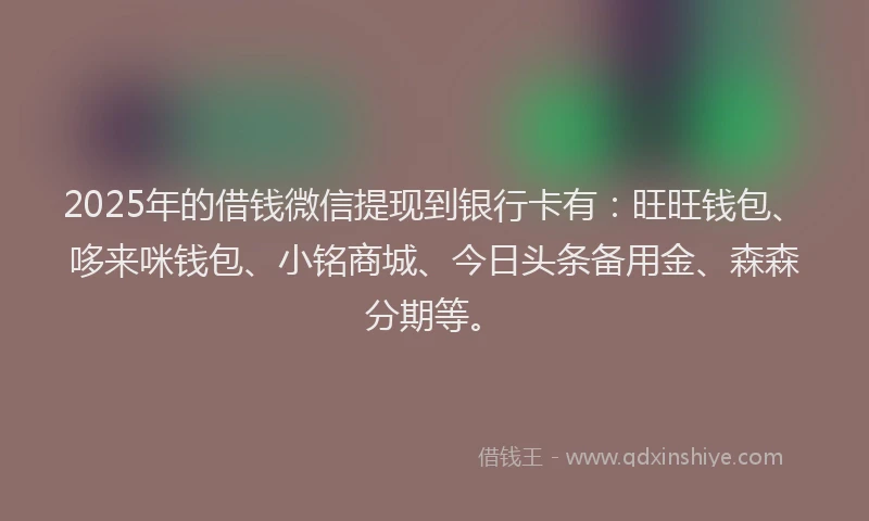 2025年的借钱微信提现到银行卡有：旺旺钱包、哆来咪钱包、小铭商城、今日头条备用金、森森分期等。