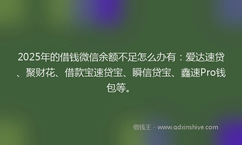 2025年的借钱微信余额不足怎么办有：爱达速贷、聚财花、借款宝速贷宝、瞬信贷宝、鑫速Pro钱包等。