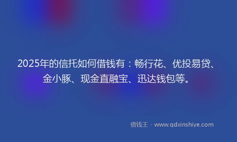 2025年的信托如何借钱有：畅行花、优投易贷、金小豚、现金直融宝、迅达钱包等。