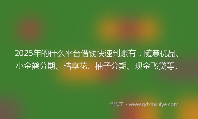 2025年的什么平台借钱快速到账有：随意优品、小金鹤分期、桔享花、柚子分期、现金飞贷等。