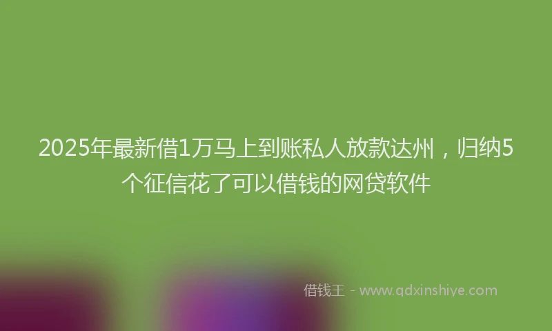 2025年最新借1万马上到账私人放款达州，归纳5个征信花了可以借钱的网贷软件