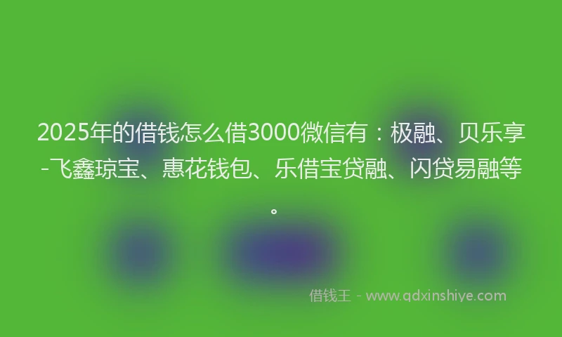 2025年的借钱怎么借3000微信有：极融、贝乐享-飞鑫琼宝、惠花钱包、乐借宝贷融、闪贷易融等。
