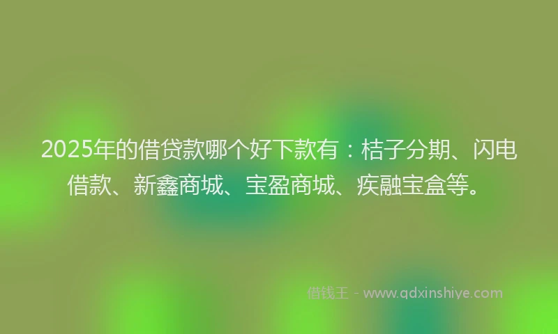 2025年的借贷款哪个好下款有：桔子分期、闪电借款、新鑫商城、宝盈商城、疾融宝盒等。