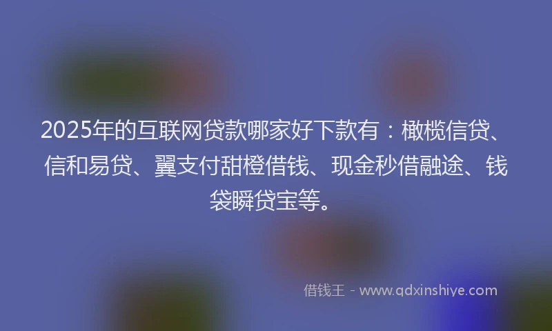 2025年的互联网贷款哪家好下款有：橄榄信贷、信和易贷、翼支付甜橙借钱、现金秒借融途、钱袋瞬贷宝等。