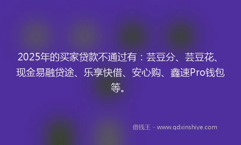 2025年的买家贷款不通过有：芸豆分、芸豆花、现金易融贷途、乐享快借、安心购、鑫速Pro钱包等。