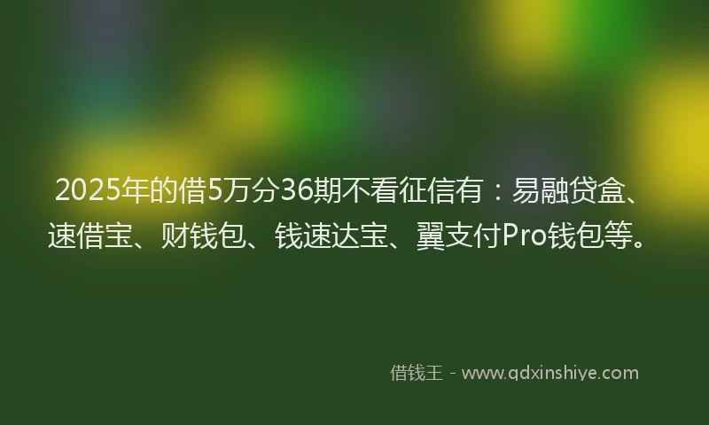2025年的借5万分36期不看征信有：易融贷盒、速借宝、财钱包、钱速达宝、翼支付Pro钱包等。