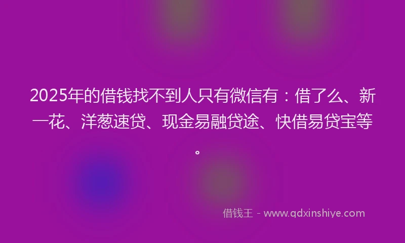 2025年的借钱找不到人只有微信有：借了么、新一花、洋葱速贷、现金易融贷途、快借易贷宝等。