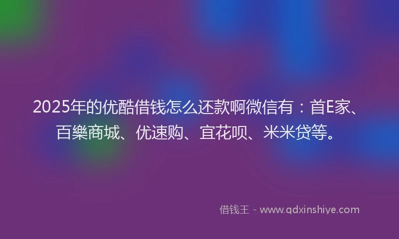 2025年的优酷借钱怎么还款啊微信有：首E家、百樂商城、优速购、宜花呗、米米贷等。