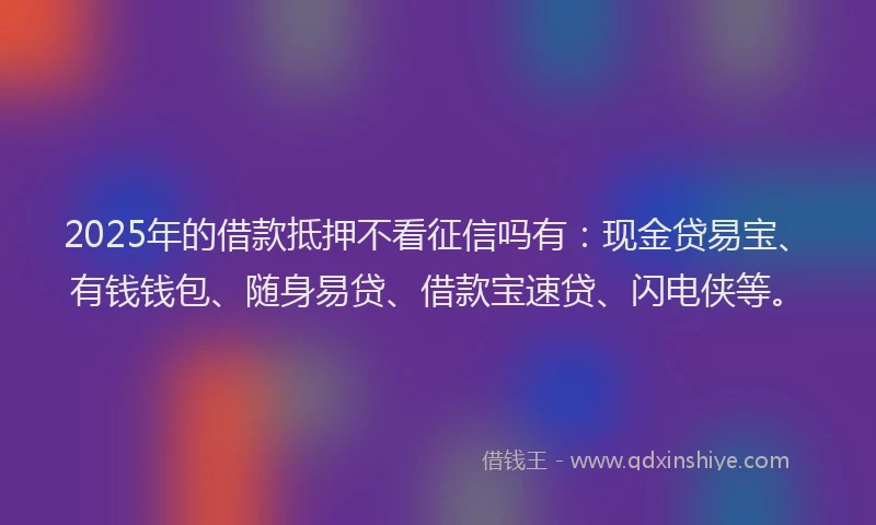 2025年的借款抵押不看征信吗有：现金贷易宝、有钱钱包、随身易贷、借款宝速贷、闪电侠等。