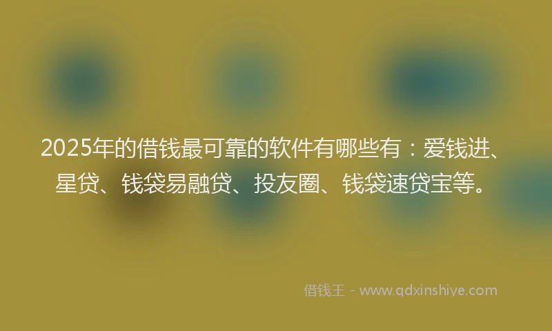 2025年的借钱最可靠的软件有哪些有：爱钱进、星贷、钱袋易融贷、投友圈、钱袋速贷宝等。