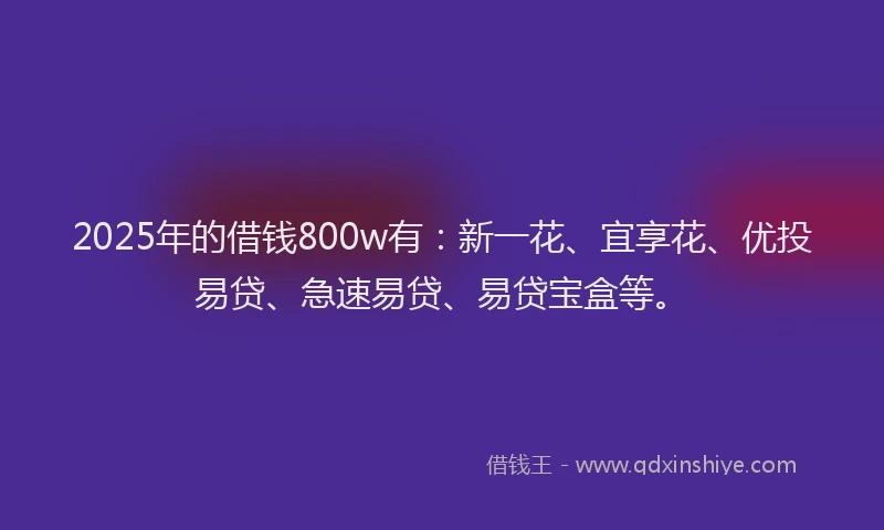 2025年的借钱800w有：新一花、宜享花、优投易贷、急速易贷、易贷宝盒等。