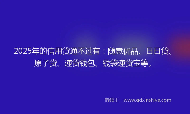 2025年的信用贷通不过有：随意优品、日日贷、原子贷、速贷钱包、钱袋速贷宝等。
